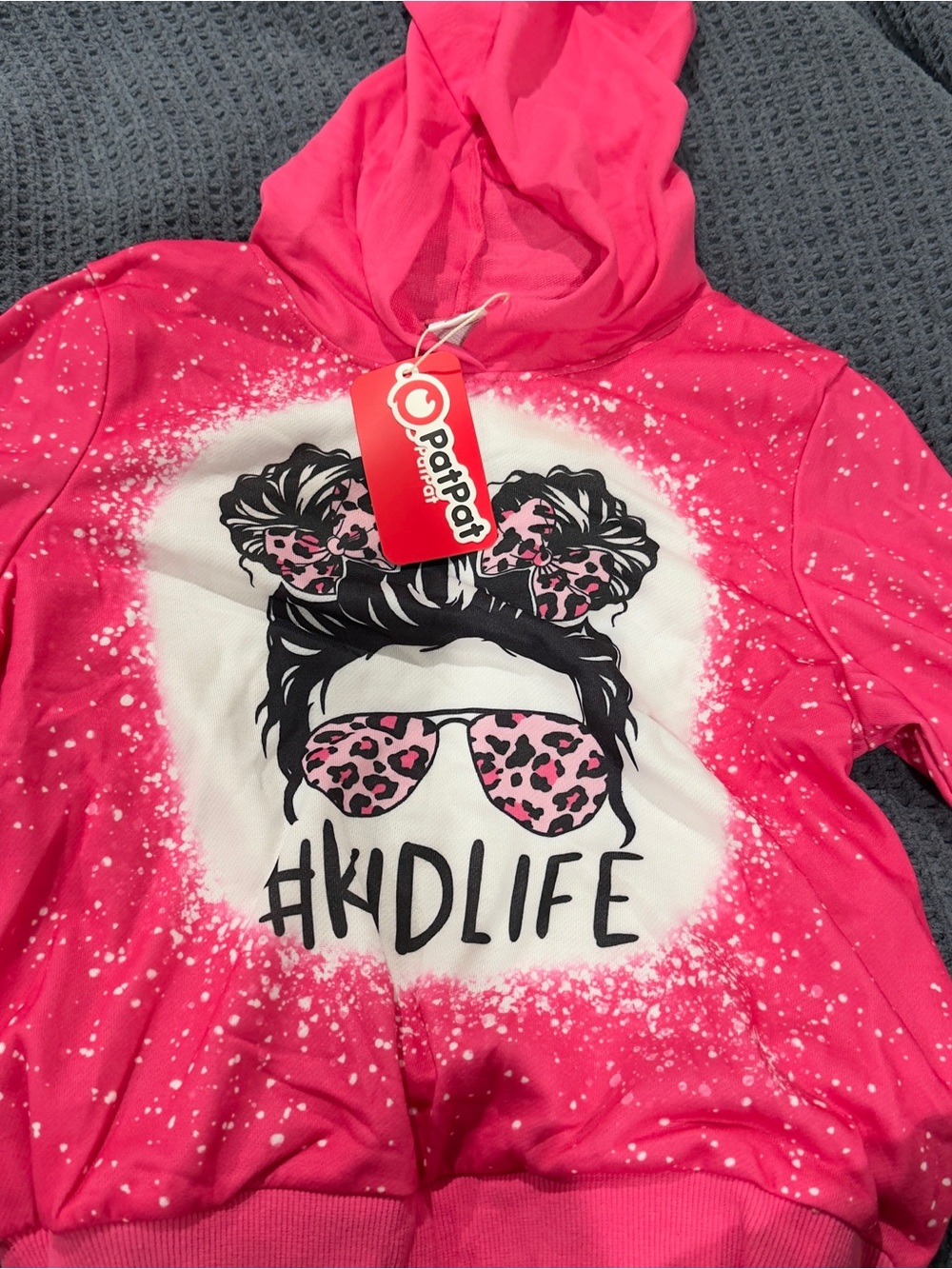 NWT PatPat Girls Bleached Graphic Hoodie Size 9Y (Pink / Black)